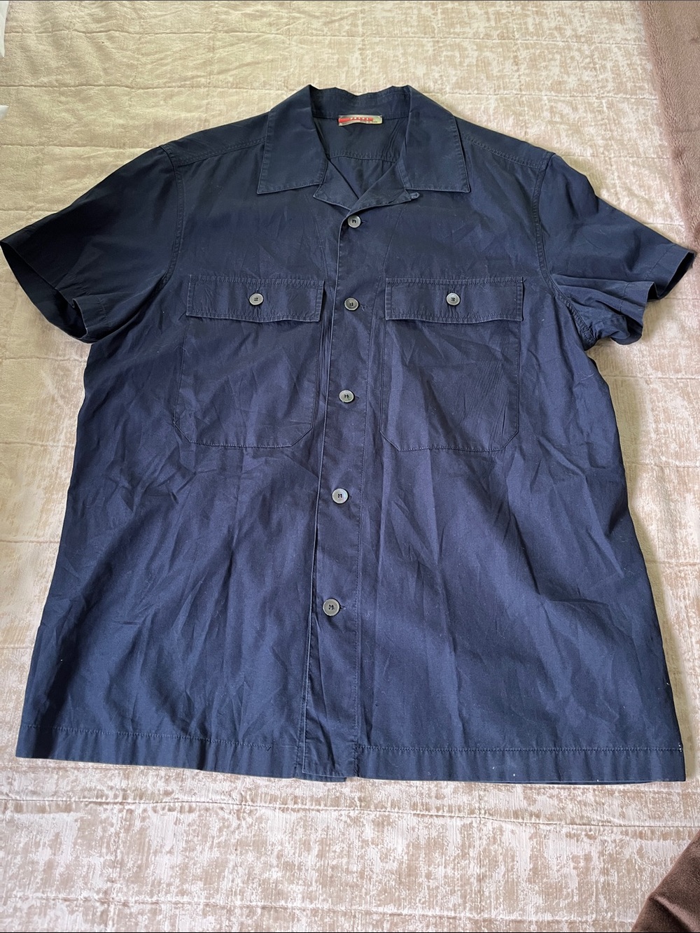 Prada Navy Short-Sleeve 100% cotton Lightweight Camp Utility Shirt Size XL
